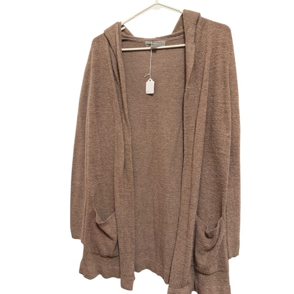 Barefoot Dreams CozyChic Lite Cardigan Style 905 Taupe Hooded Pockets - Picture 4 of 6